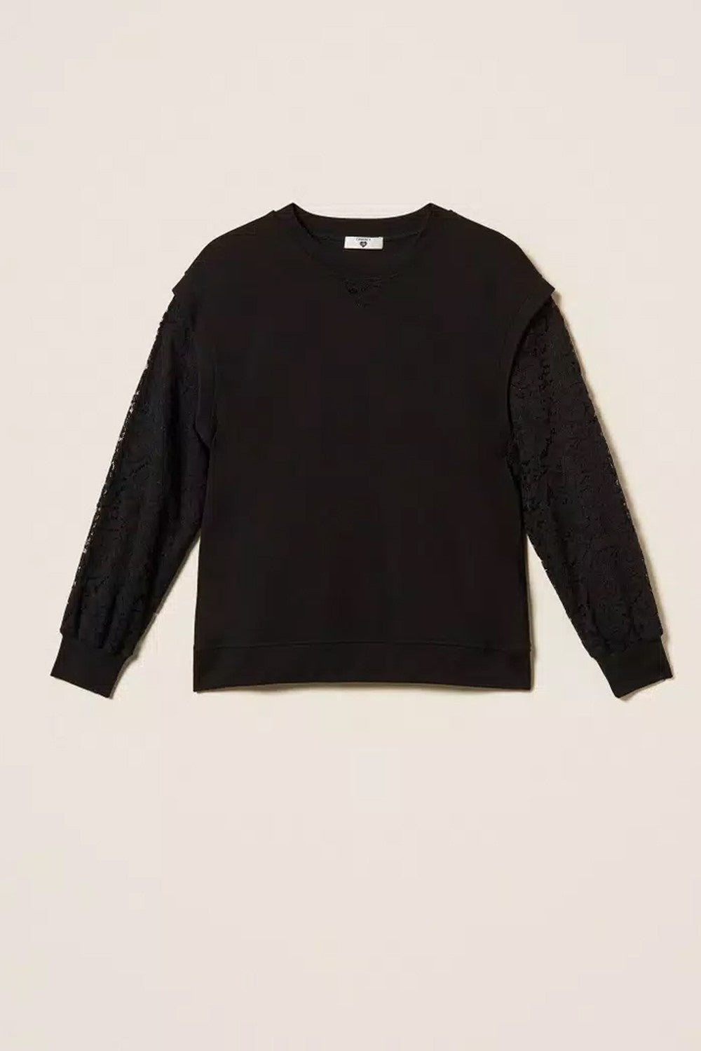 Twinset - felpa con maniche in pizzo 252ll2jcc 00006 nero