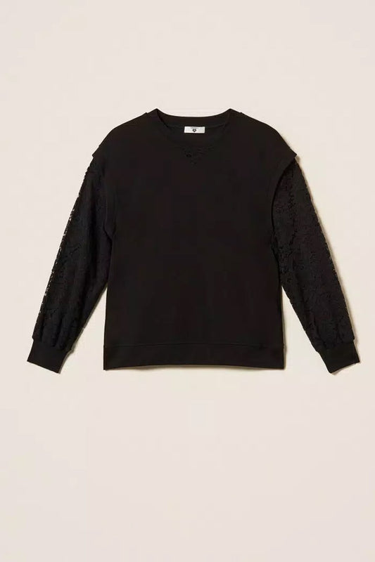 Twinset - felpa con maniche in pizzo 252ll2jcc 00006 nero