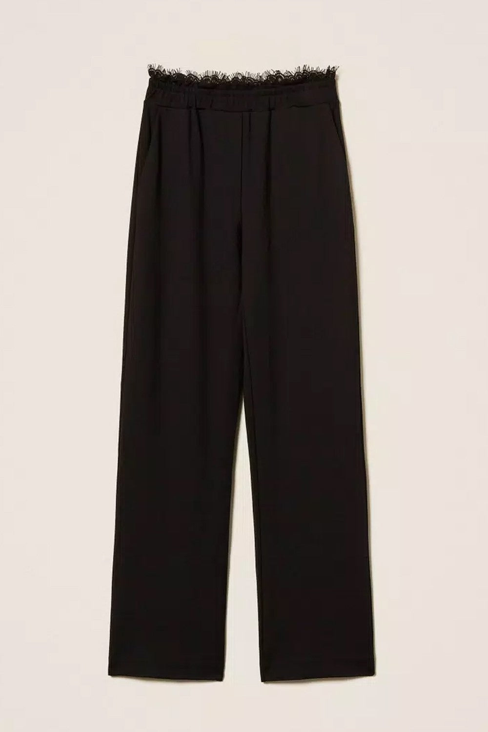 Twinset - pantaloni dritti in felpa con pizzo 252ll2jdd 00006 nero