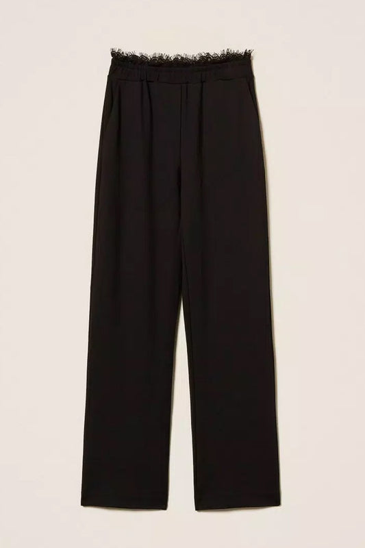 Twinset - pantaloni dritti in felpa con pizzo 252ll2jdd 00006 nero