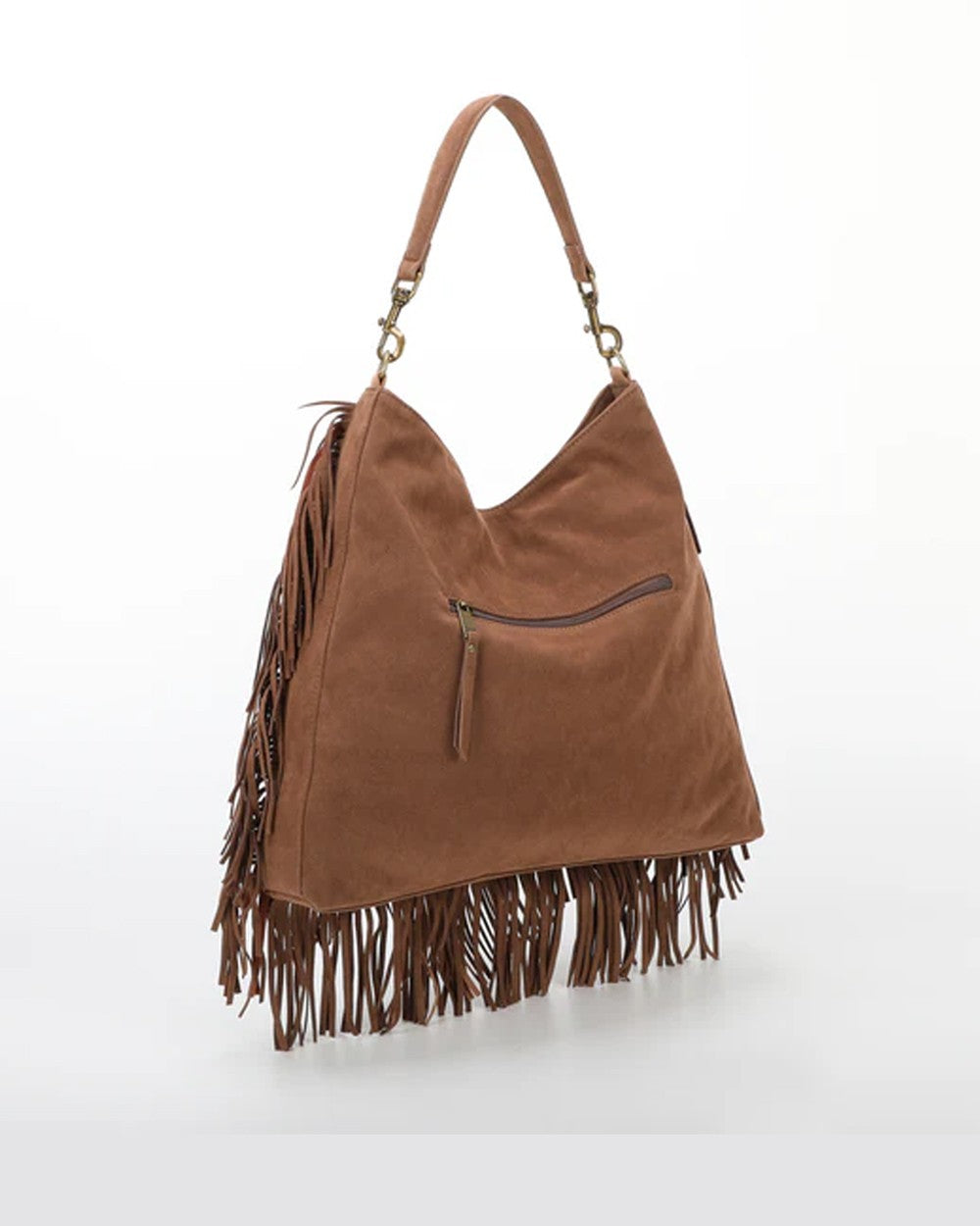 Mimi muà - borsa a sacca con frange m8-h201314 cuoio