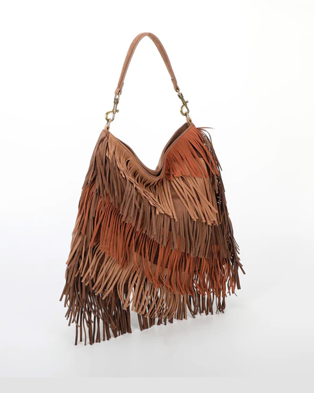 Mimi muà - borsa a sacca con frange m8-h201314 cuoio