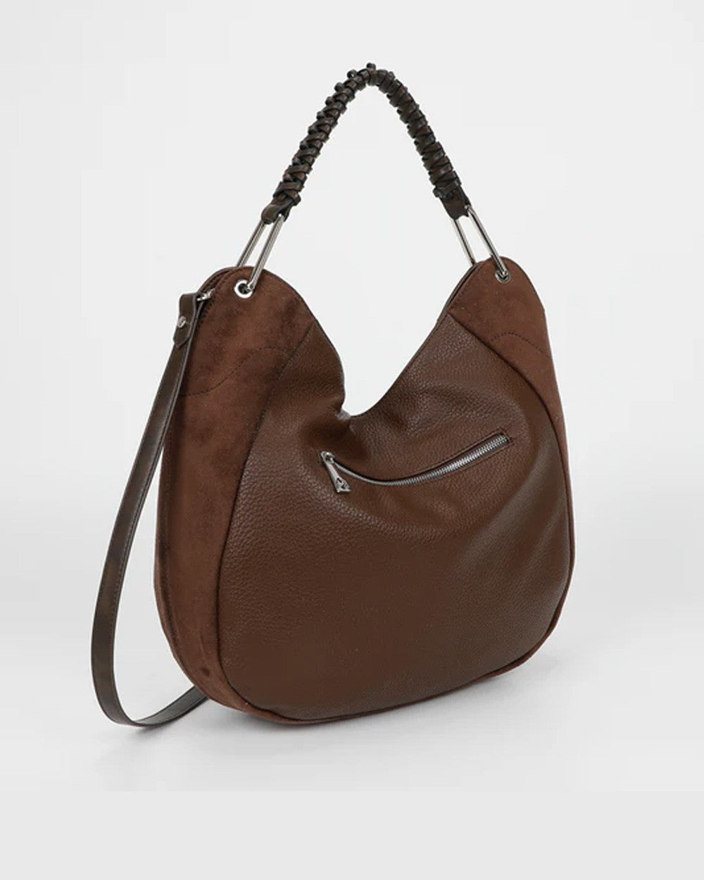 Mimi muà - borsa a sacca con dettaglio in eco suede m8-y201242 moro