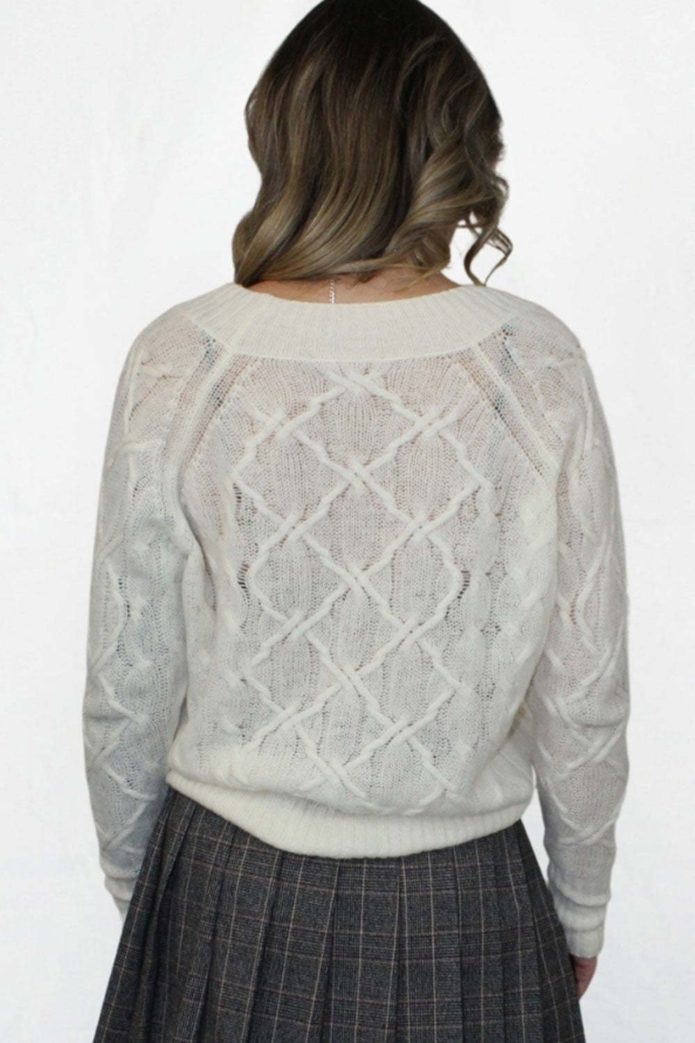 Ermanno scervino - maglia scollo a v m/l d474m501dge 10106 panna