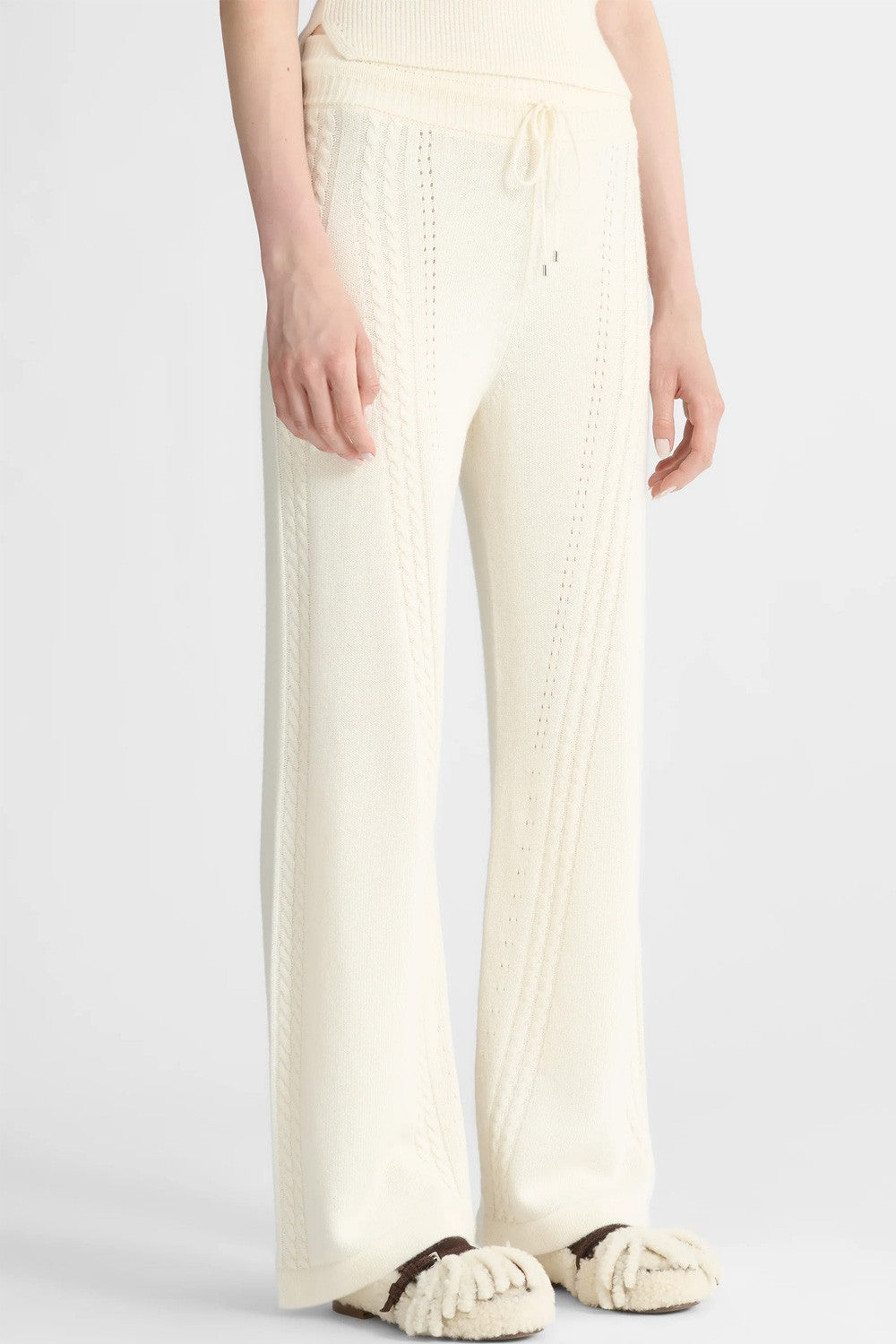 Ermanno scervino - pantalone cropped in misto lana e cashmere con motivo a trecc