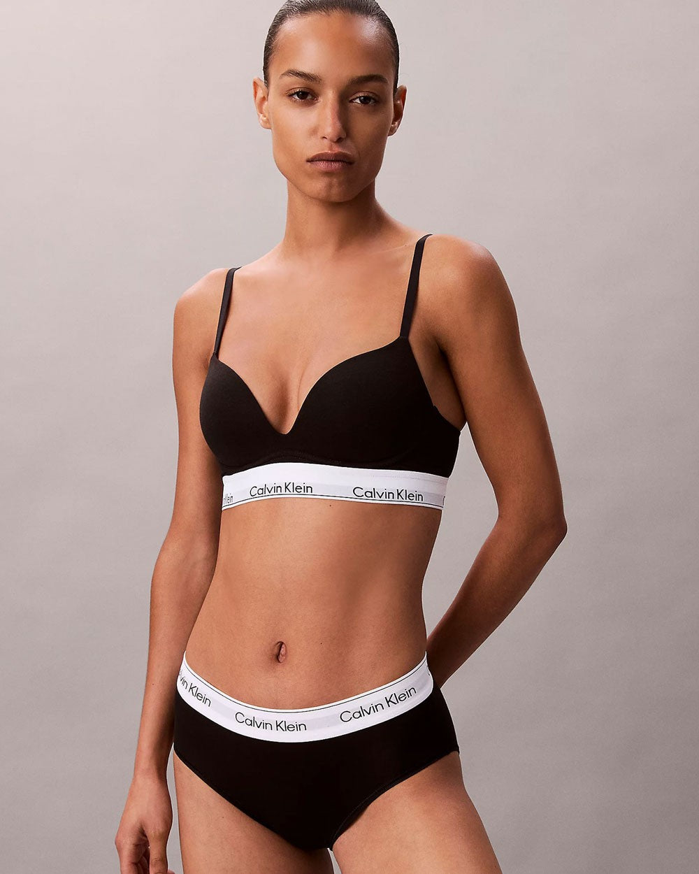 Ck - reggiseno con scollo profondo - icon cotton modal lv00qf8502-ub1 nero