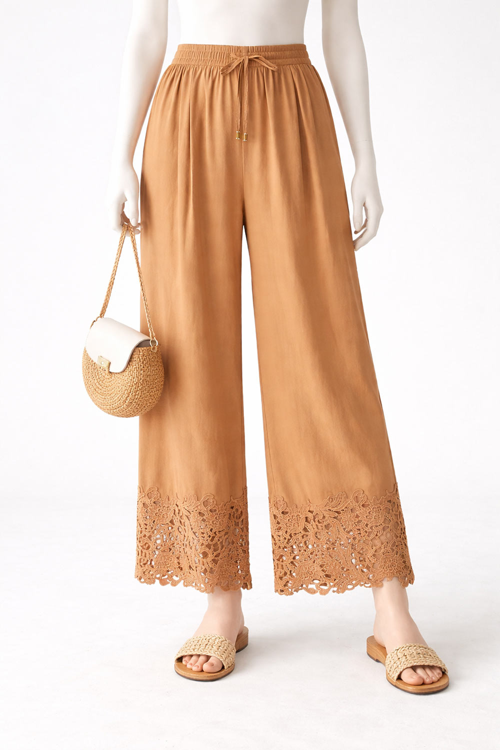TwinSet - Pantalone Cropped in Popeline dettaglio Macramè