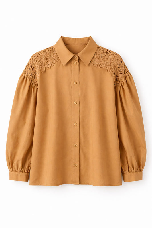 TwinSet - Camicia M/L in Popeline con dettagli in Macramè