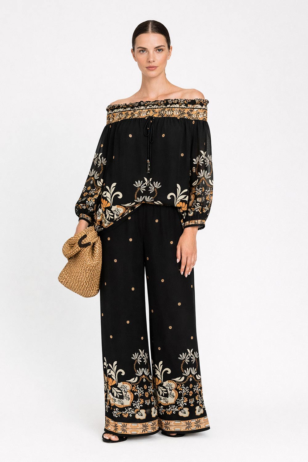 TwinSet - Pantalone palazzo stampa foulard