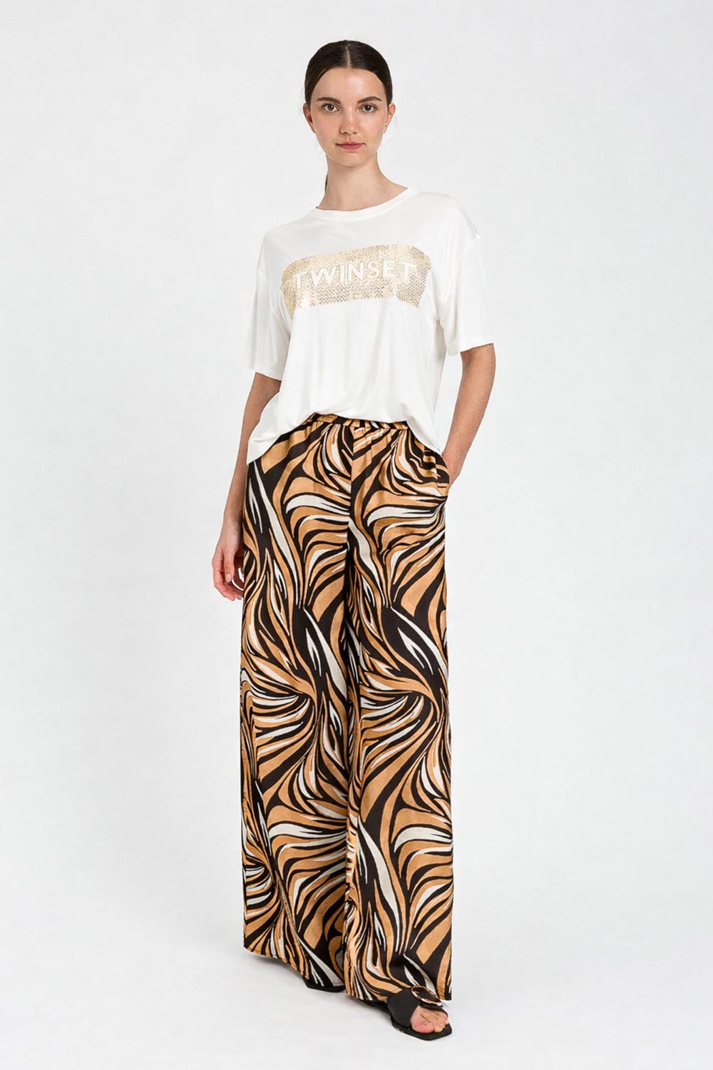 TwinSet - Pantalone largo fantasia zebra