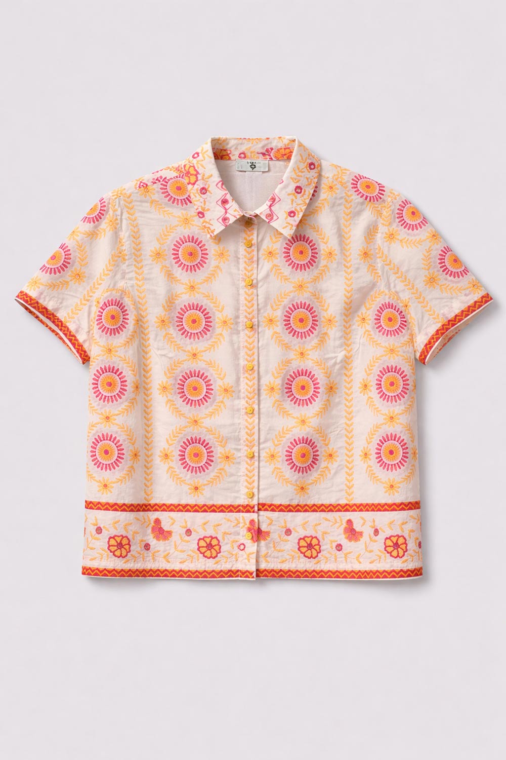 TwinSet - Camicia M/C Mult. Off White/Orange Fucshia Cy