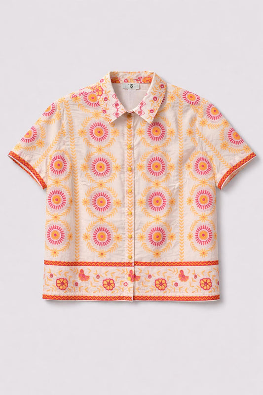 TwinSet - Camicia M/C Mult. Off White/Orange Fucshia Cy
