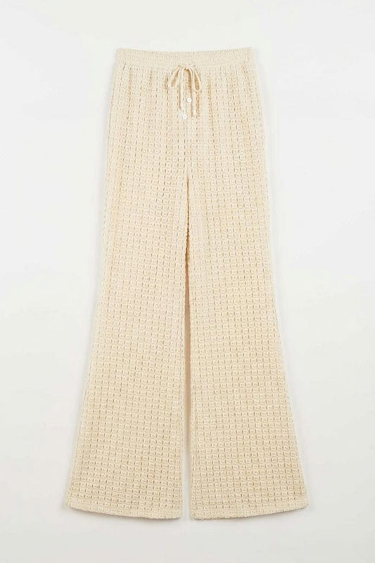 TwinSet - Pantalone lungo off white traforato