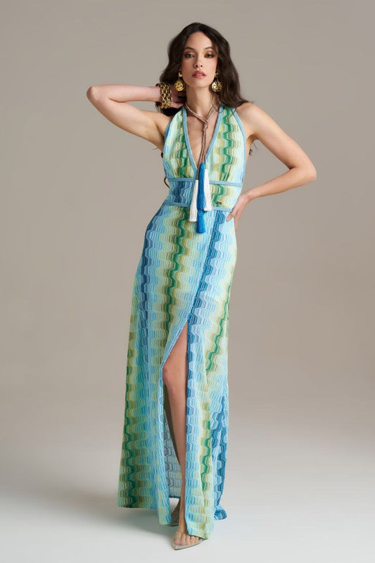Donna Abito Lungo PHO FIRENZE Rachel Azzurro Made in Italy