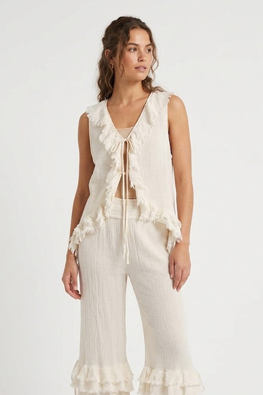 Donna Gilet Arizona CHRISTIAN ZEN in Garza di Cotone Bianco Avorio
