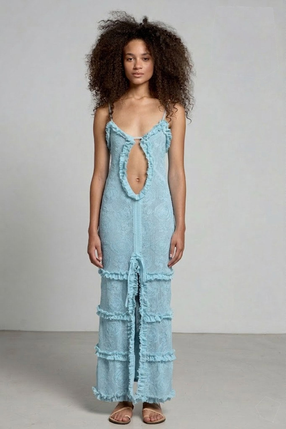 Donna Abito Lungo Brook CHRISTIAN ZEN in Pizzo Azzurro Ghiaccio