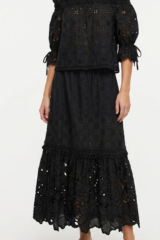 Donna Gonna Lunga Ermanno Scervino in Cotone Ricamo Sangallo Nero