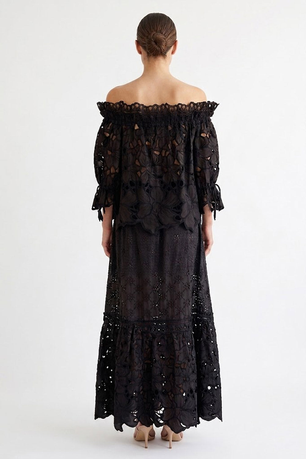 Donna Gonna Lunga Ermanno Scervino in Cotone Ricamo Sangallo Nero