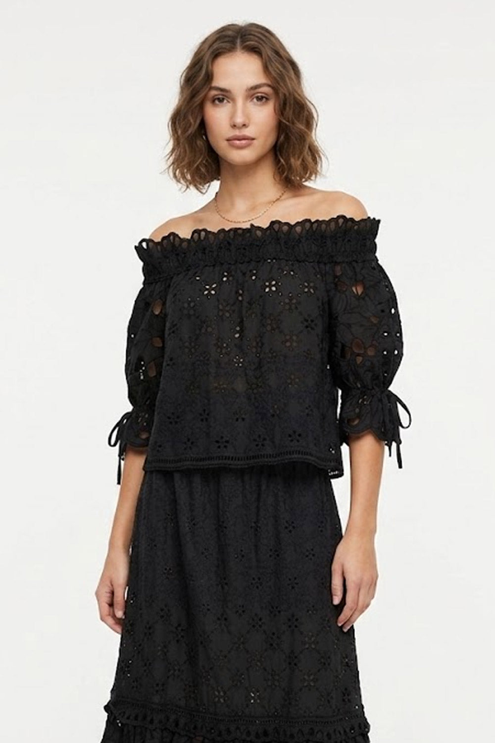 Donna Blusa Ermanno Scervino in Cotone Ricamo Sangallo Nero