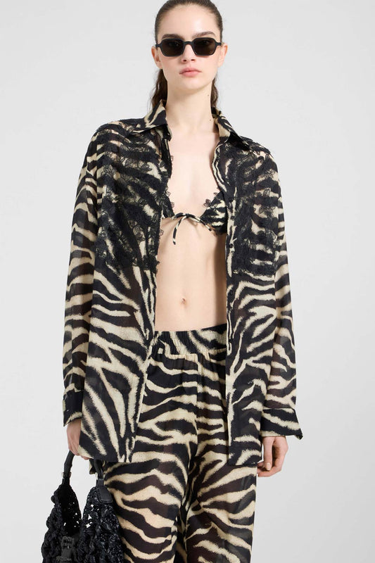 Donna Camicia Ermanno Scervino in Cotone e Seta Zebra Pizzo Rebrodé