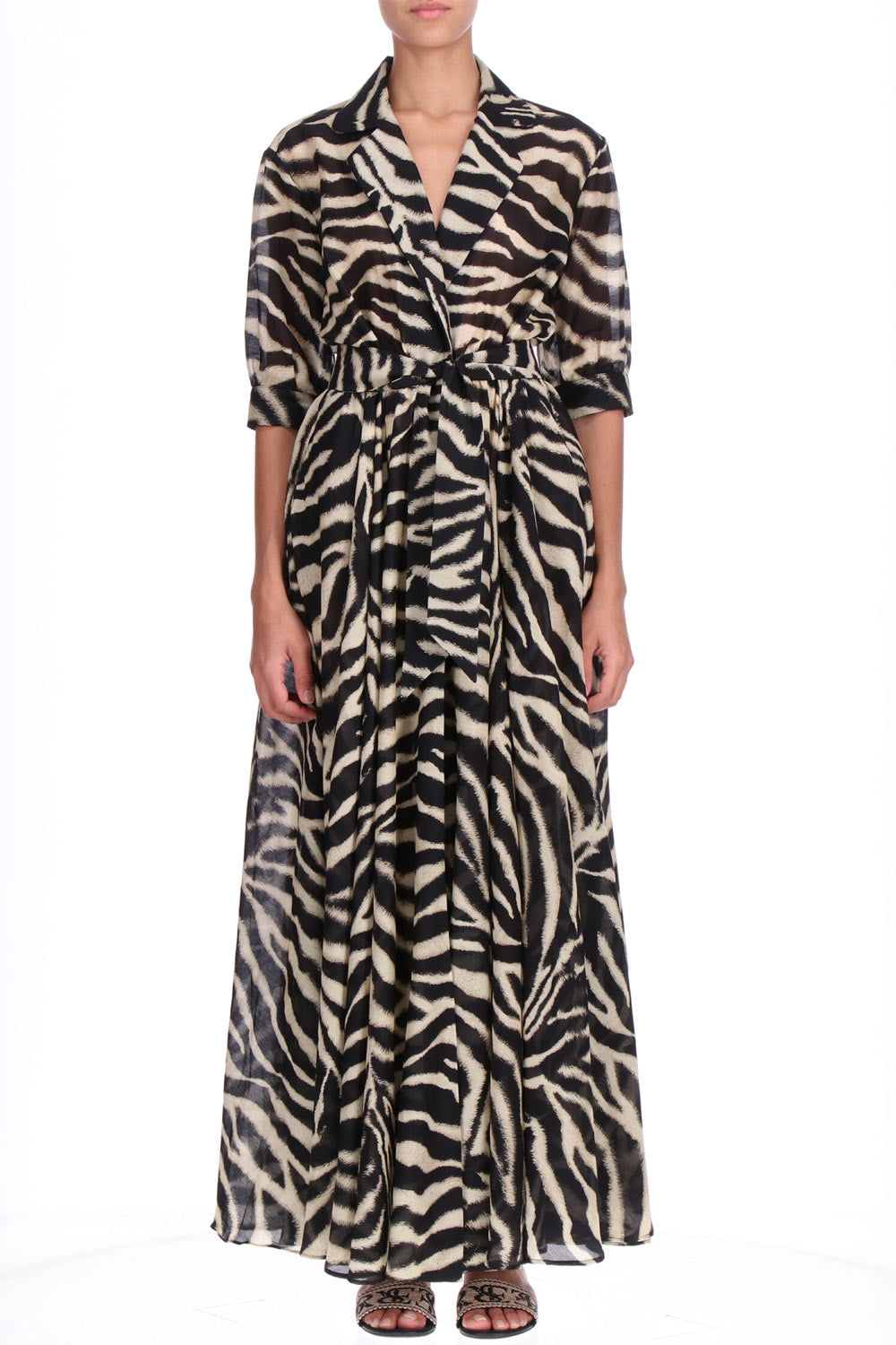 Donna Abito Chemisier Ermanno Scervino in Cotone e Seta Zebra Lungo