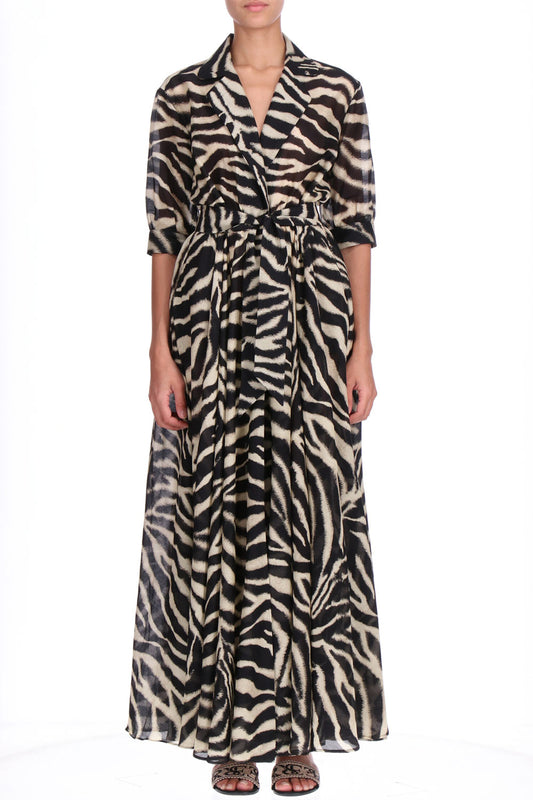 Donna Abito Chemisier Ermanno Scervino in Cotone e Seta Zebra Lungo