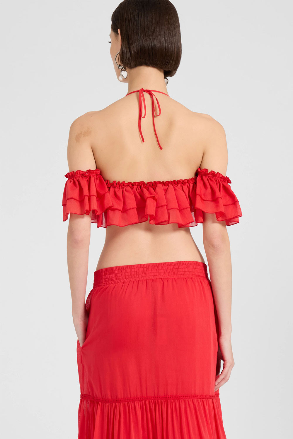 Donna Top Corto Ermanno Scervino in Cotone e Seta Rosso con Volant