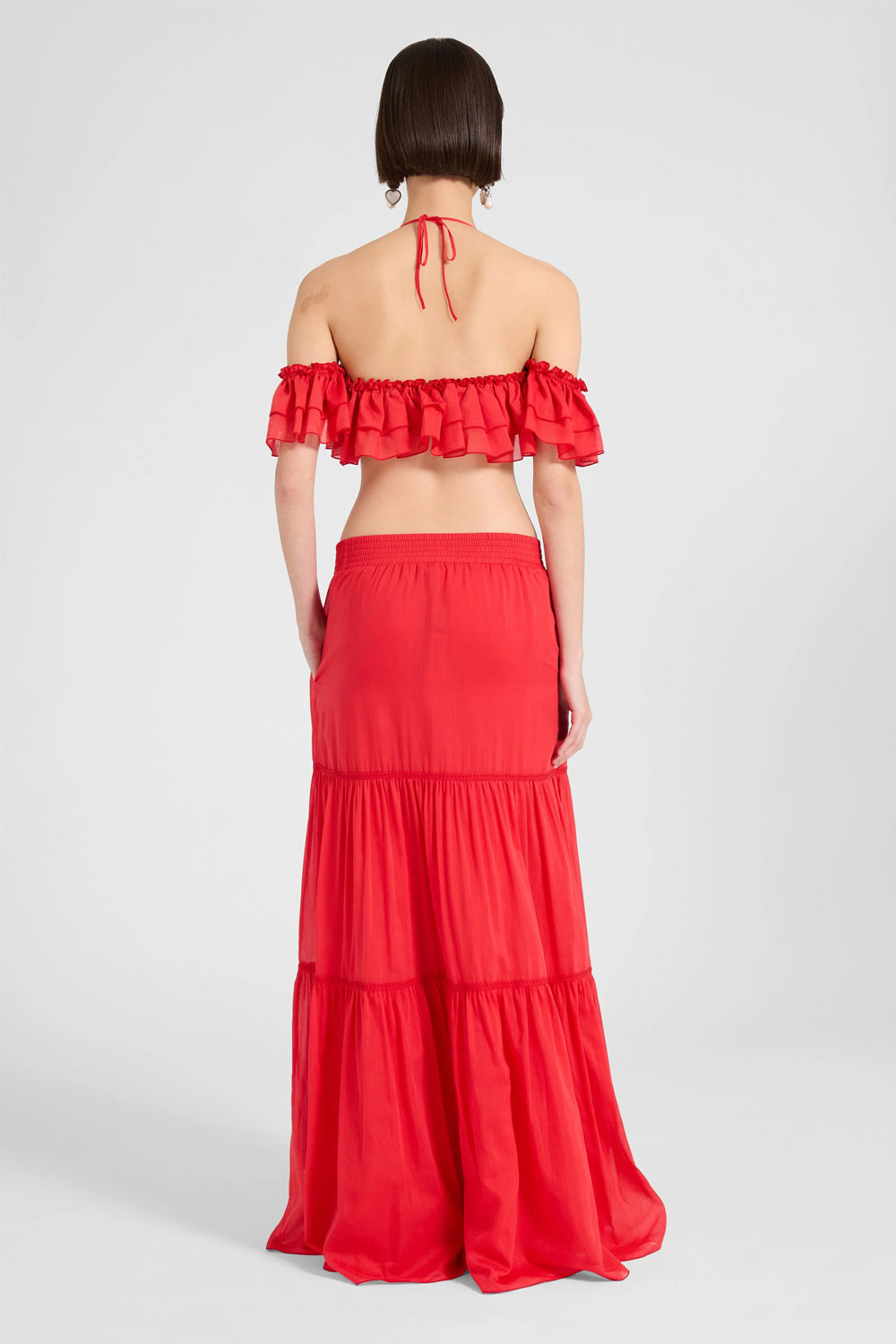 Donna Gonna Lunga Ermanno Scervino a Balze Rosso Ricamo Floreale
