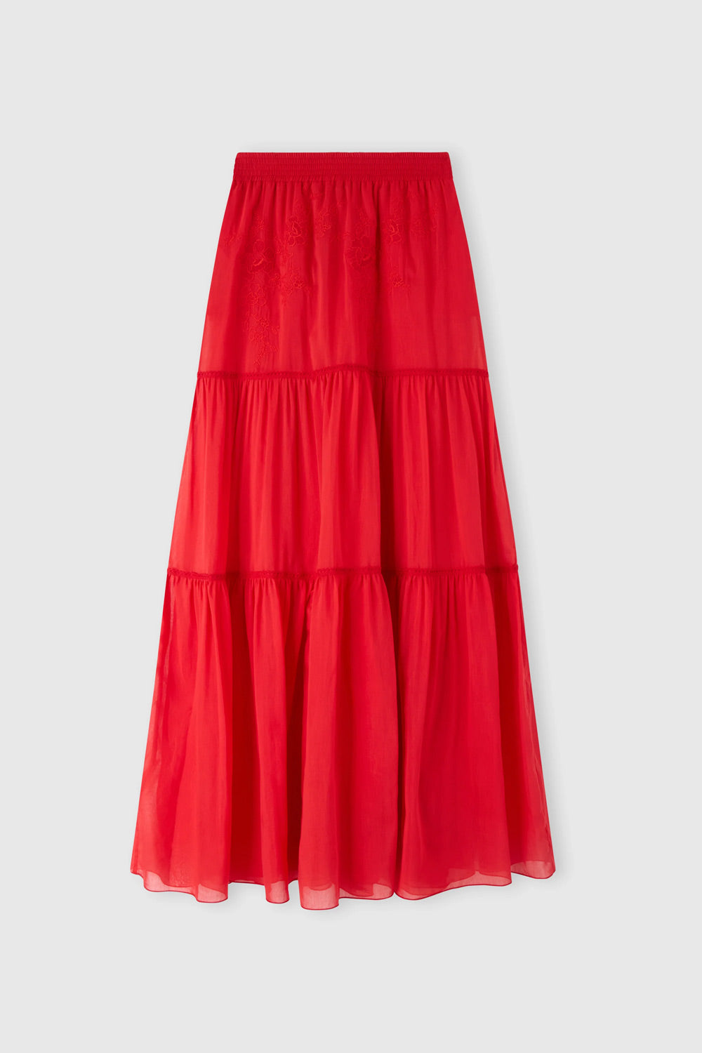 Donna Gonna Lunga Ermanno Scervino a Balze Rosso Ricamo Floreale