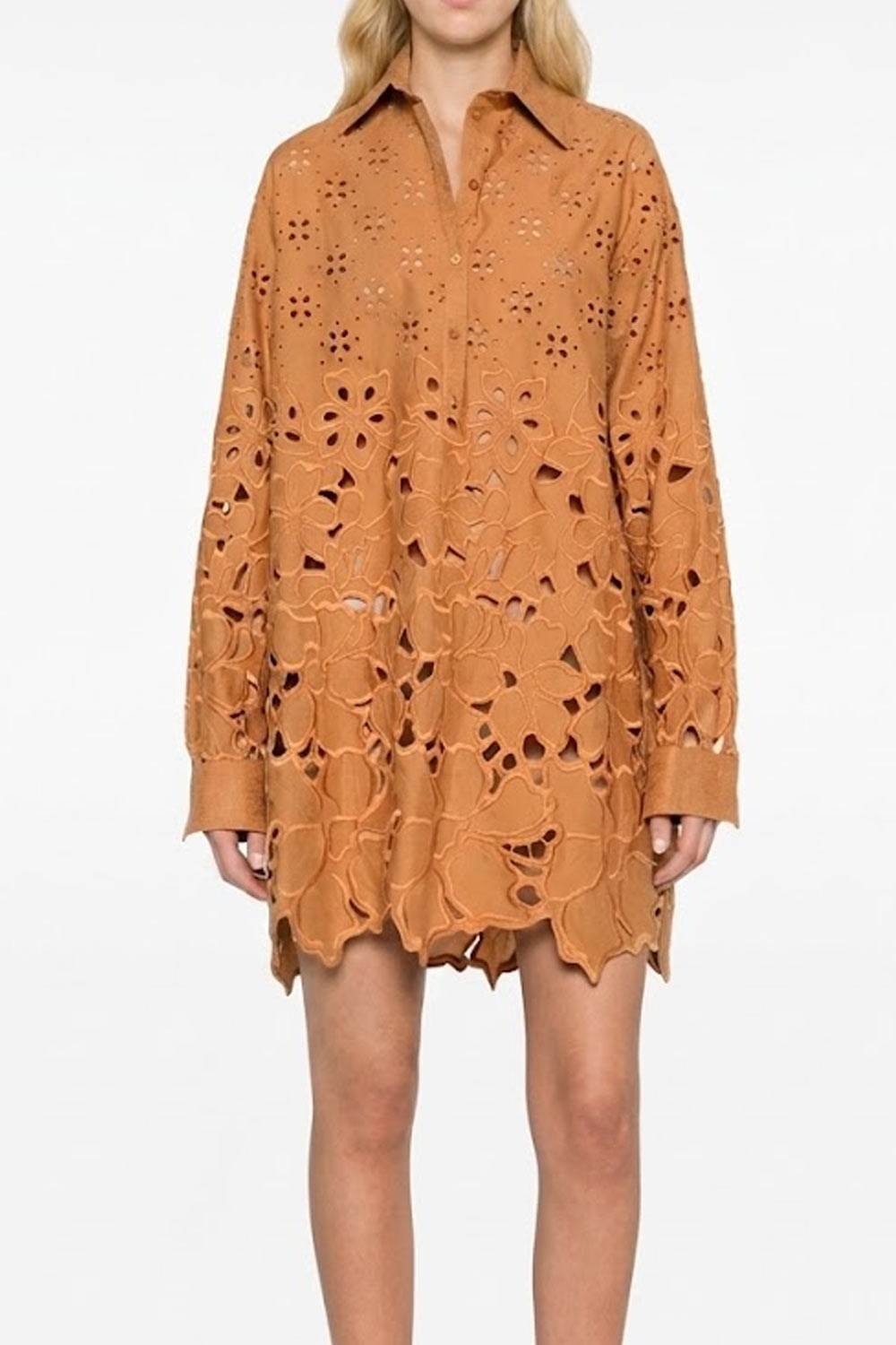 Donna Mini Abito Ermanno Scervino in Cotone pizzo Sangallo Cammello