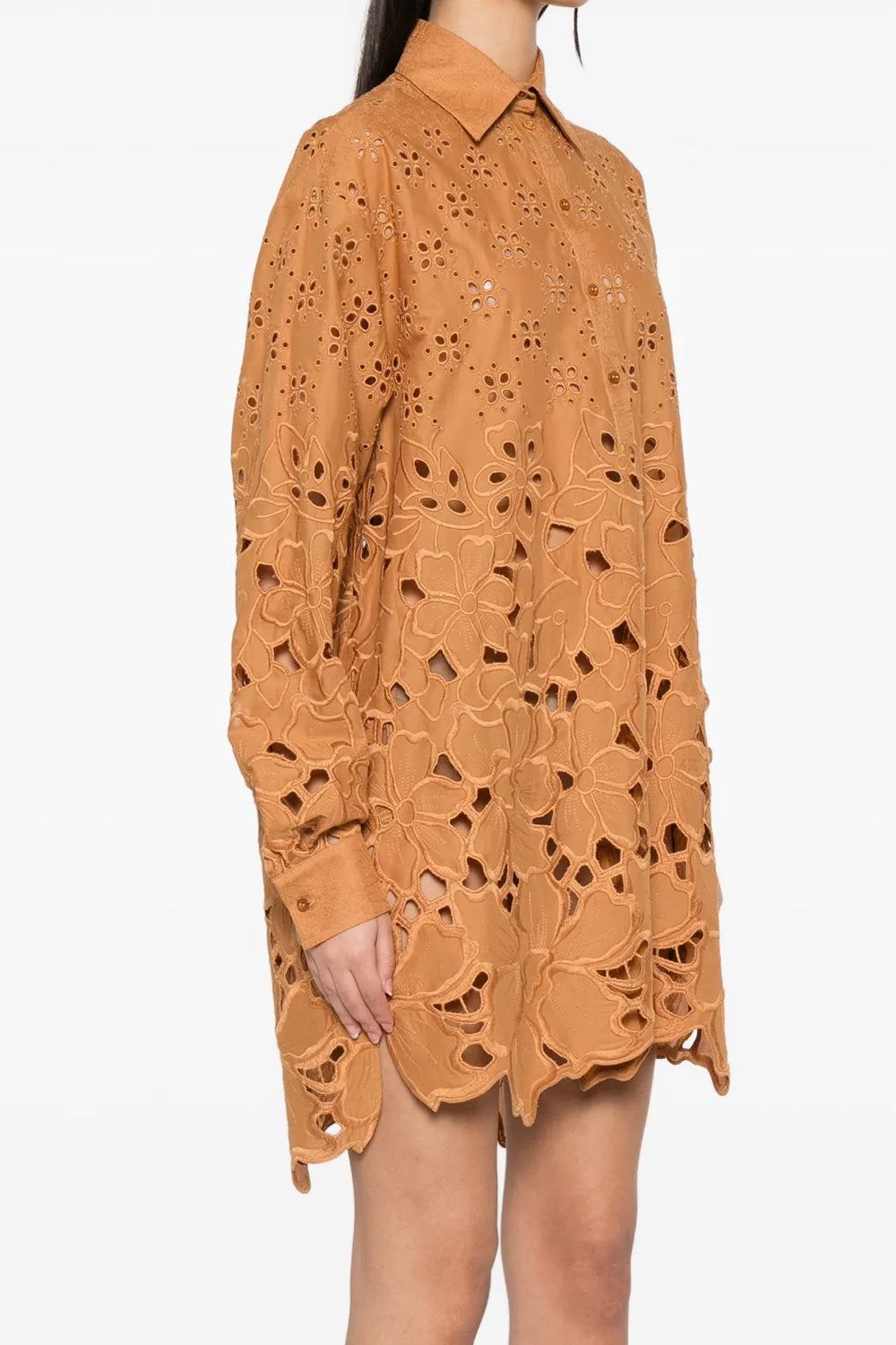 Donna Mini Abito Ermanno Scervino in Cotone pizzo Sangallo Cammello