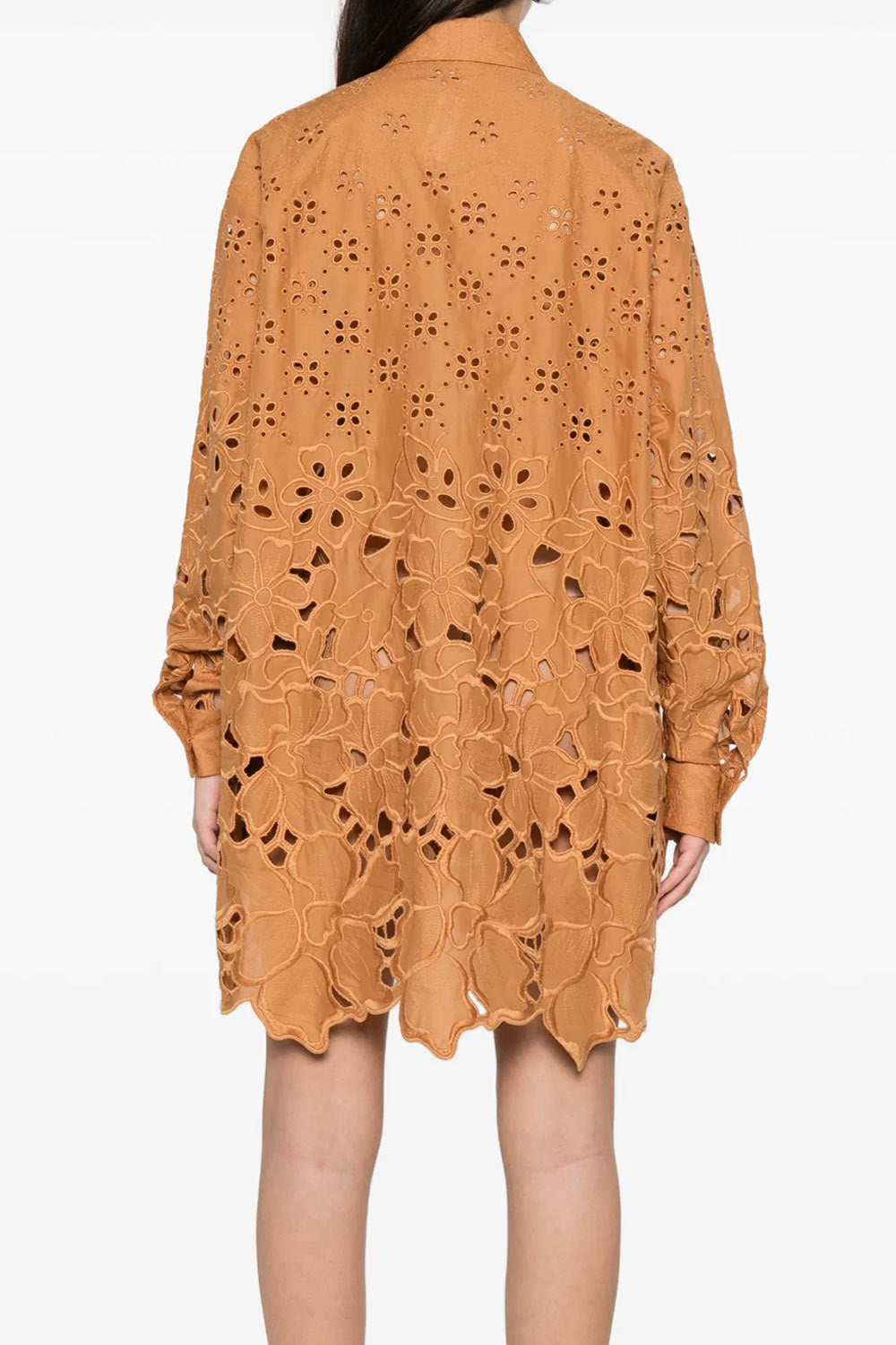 Donna Mini Abito Ermanno Scervino in Cotone pizzo Sangallo Cammello