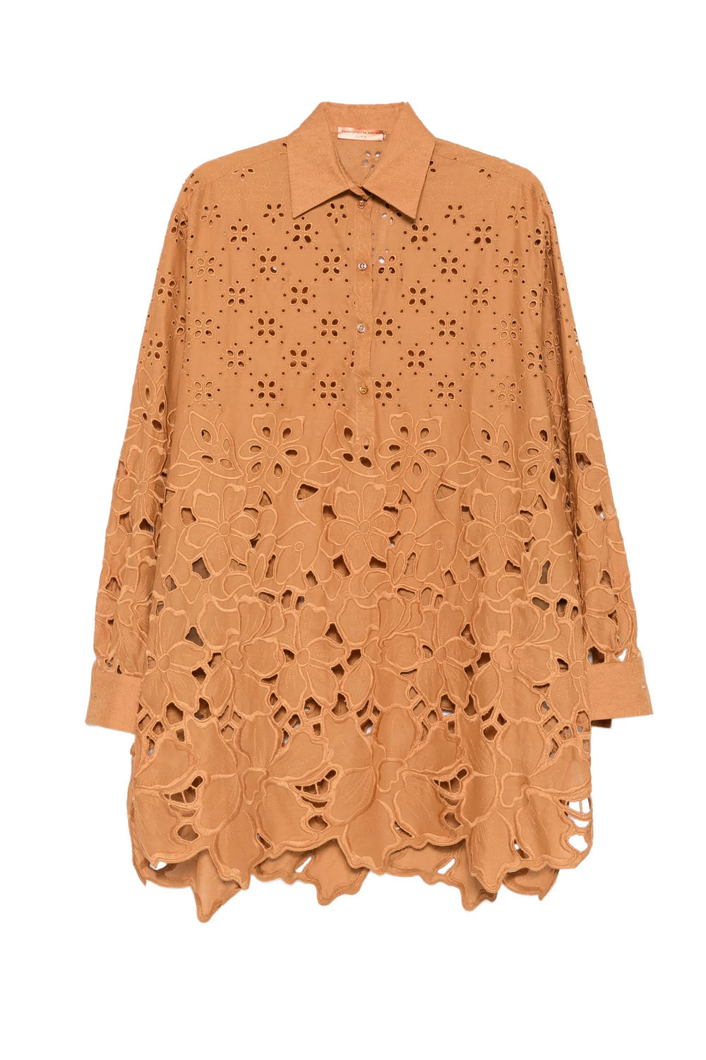 Donna Mini Abito Ermanno Scervino in Cotone pizzo Sangallo Cammello