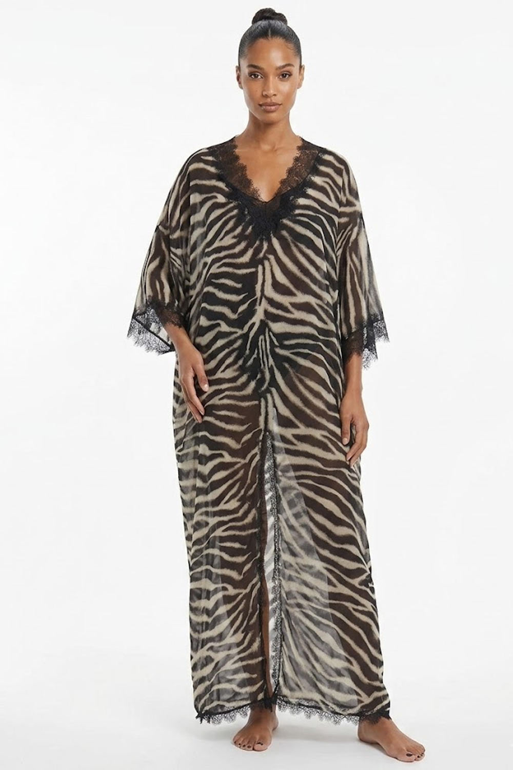 Donna Caftano Ermanno Scervino in Cotone e Seta Zebra Pizzo Rebrodé