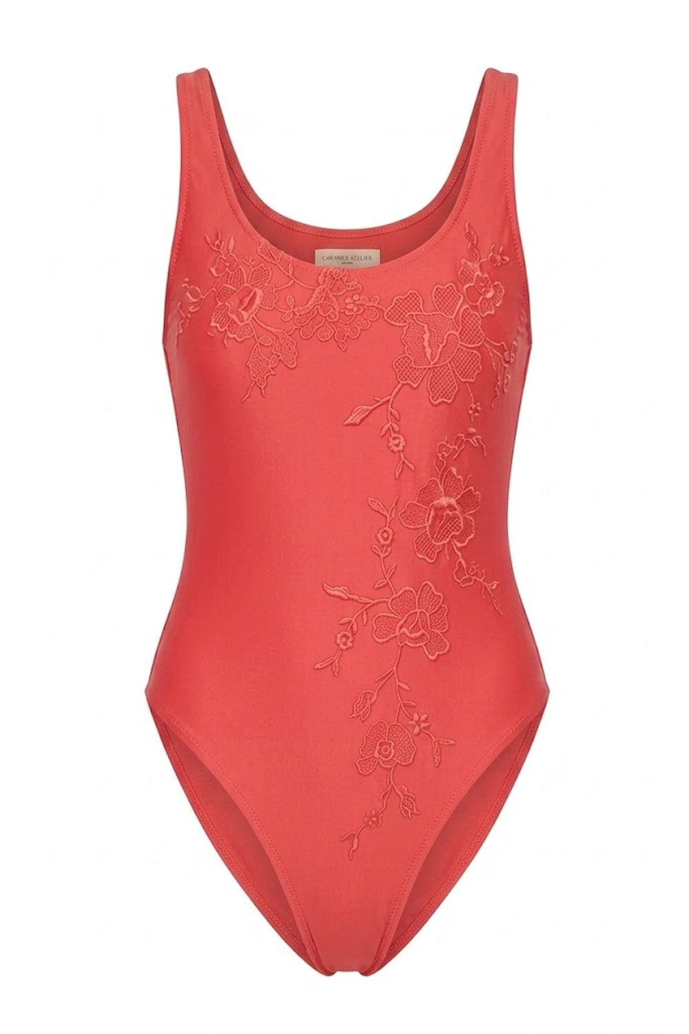 Donna Costume Intero Ermanno Scervino Rosso Ricamo Floreale Pizzo