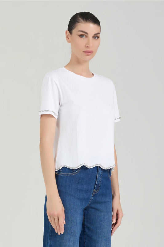 Donna T-shirt Take Two Cotone Bianco Applicazioni Gioiello