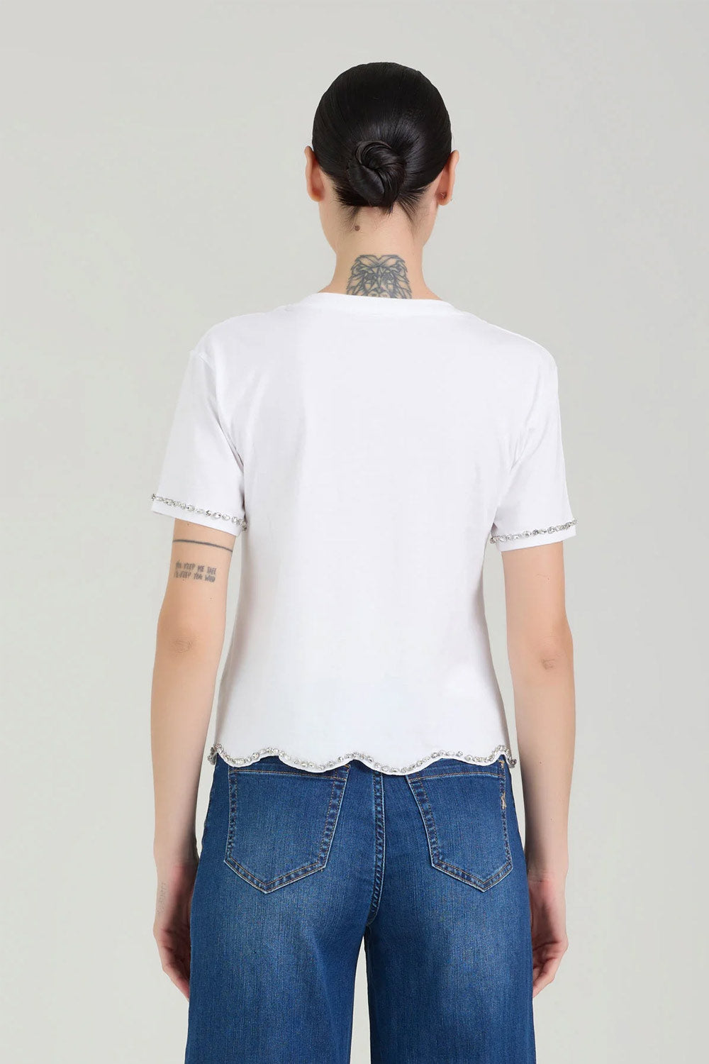 Donna T-shirt Take Two Cotone Bianco Applicazioni Gioiello