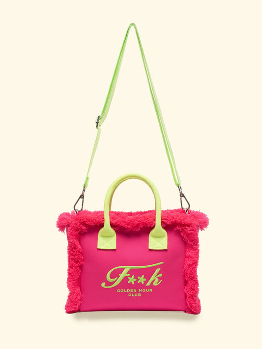 Donna Borsa Cesto FK Fuxia Cotone Zip e Tracolla Removibile