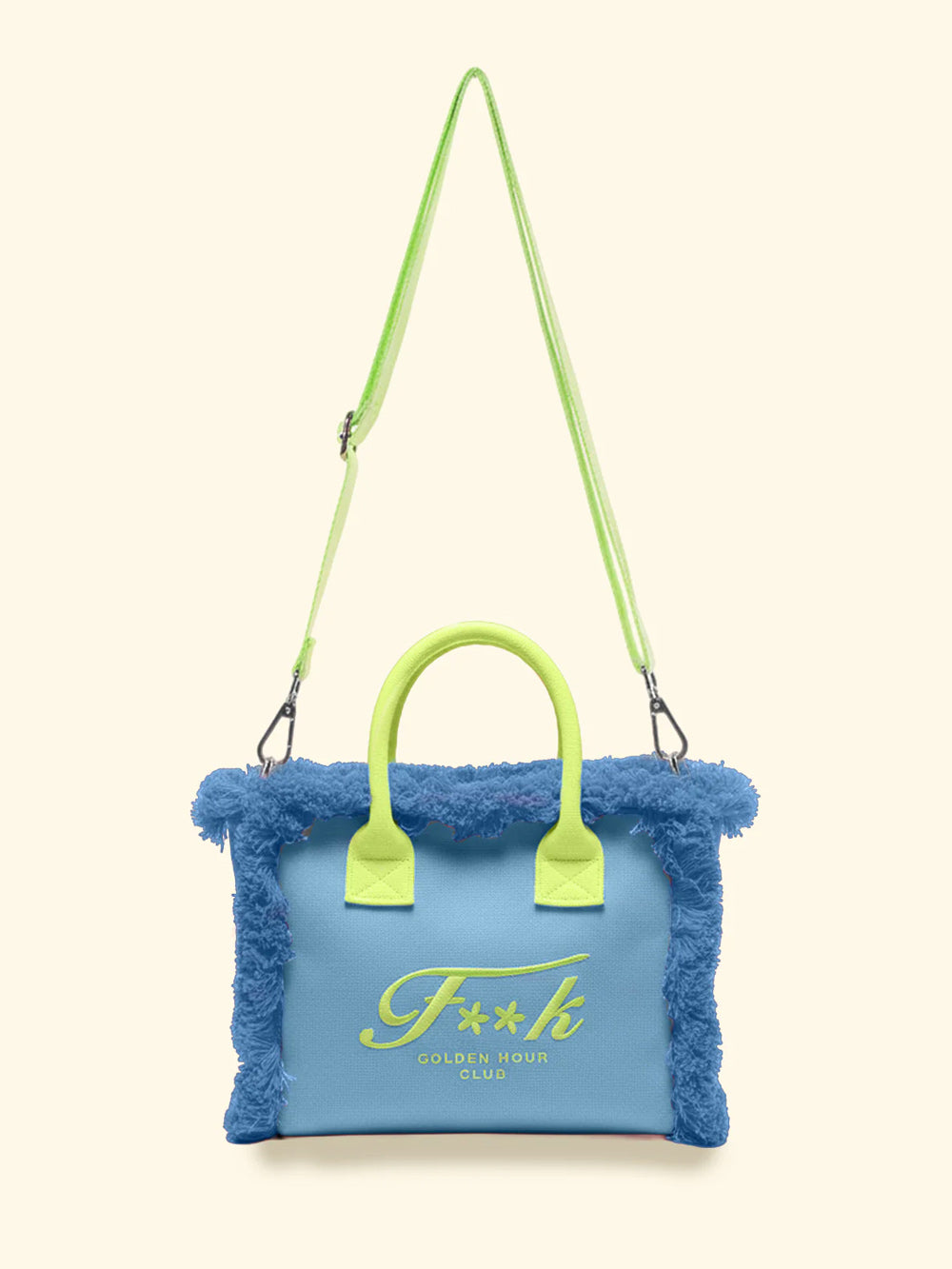 Donna Borsa Cesto FK Azzurro Cotone Zip e Tracolla Removibile