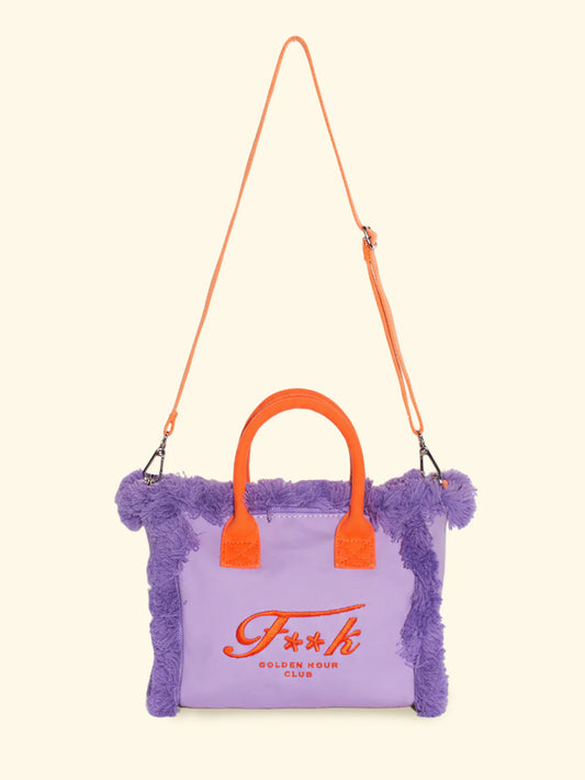 Donna Borsa Cesto FK Violet Cotone Zip e Tracolla Removibile