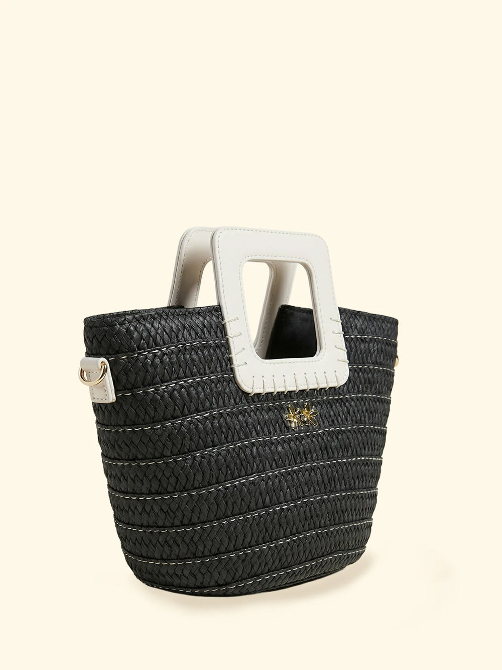 Donna Mini Bag FK Paglia Black Manico Rigido Tracolla