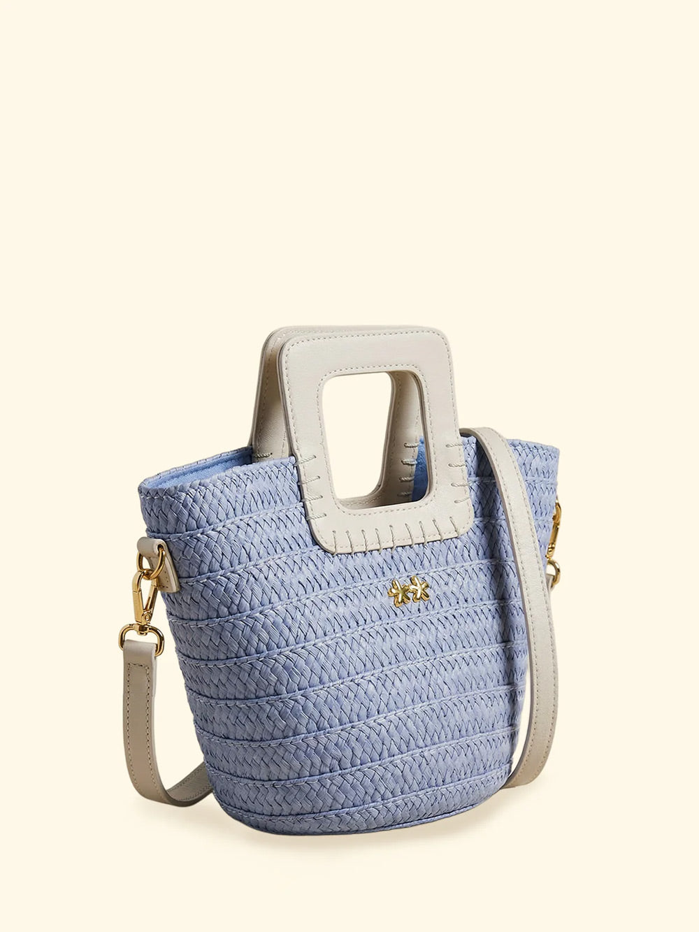 Donna Mini Bag FK Paglia Sky Blu Manico Rigido Tracolla FK26-SW0025SB