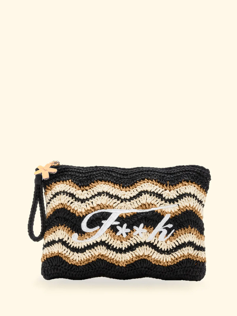 Donna Pochette Paglia FK Logo Ricamato Nero Beige