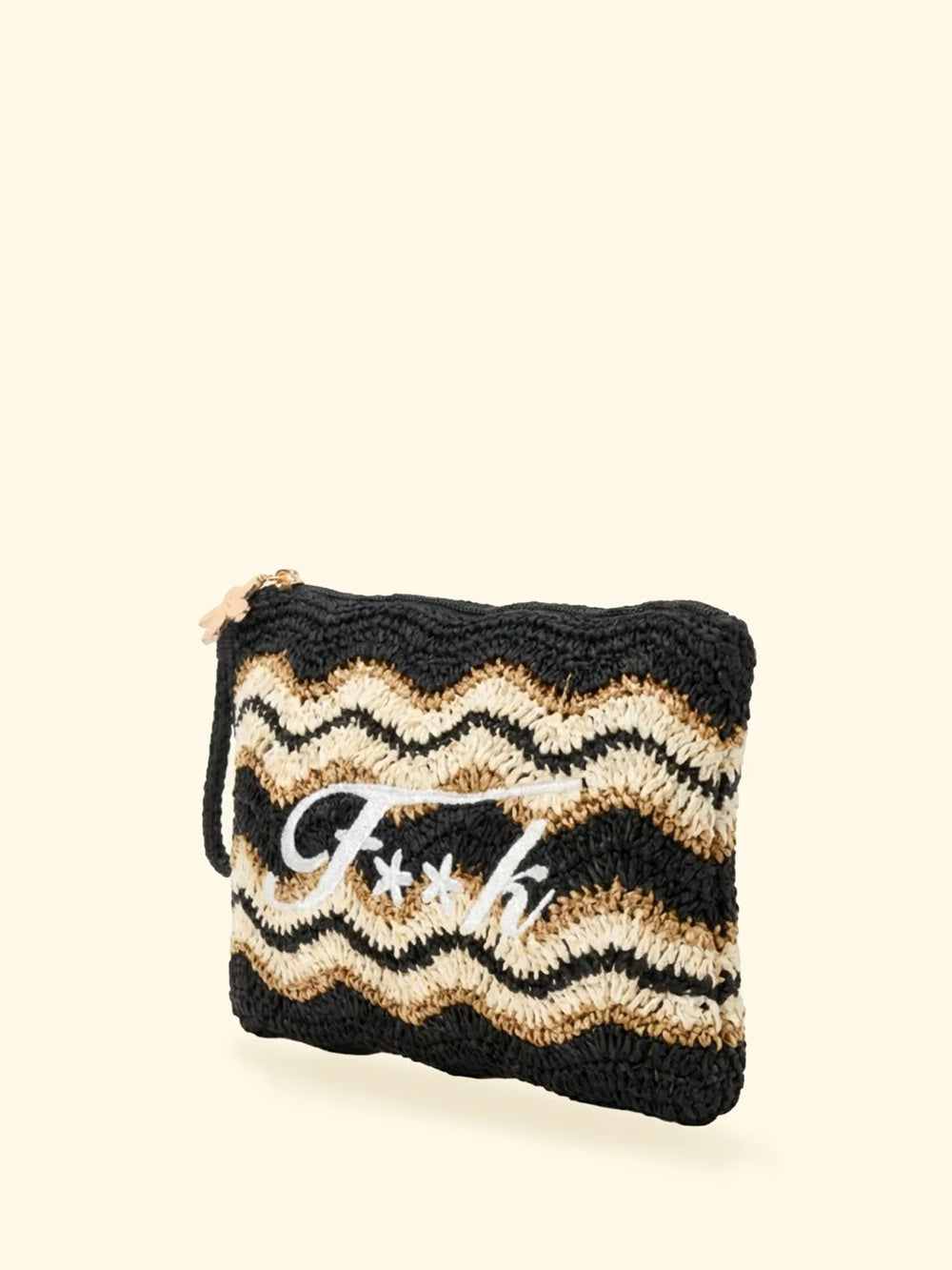 Donna Pochette Paglia FK Logo Ricamato Nero Beige
