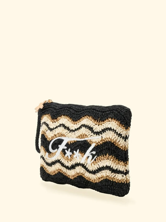 Donna Pochette Paglia FK Logo Ricamato Nero Beige