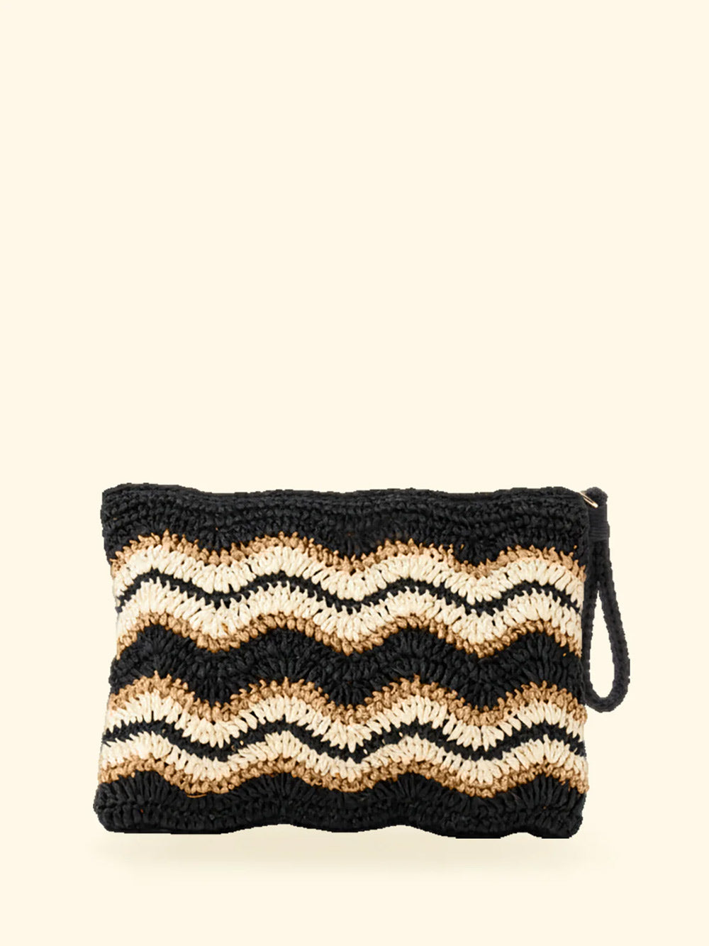Donna Pochette Paglia FK Logo Ricamato Nero Beige