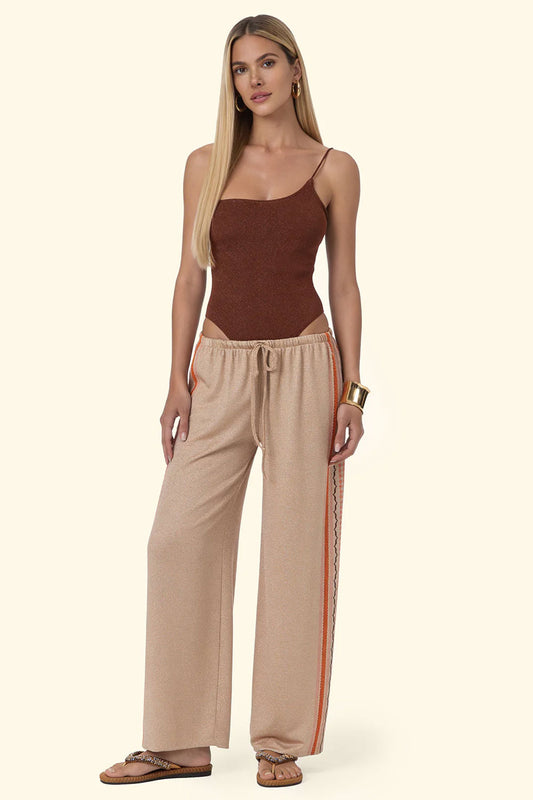 Donna Pantalone Palazzo FK Sabbia Lurex con Coulisse in Vita