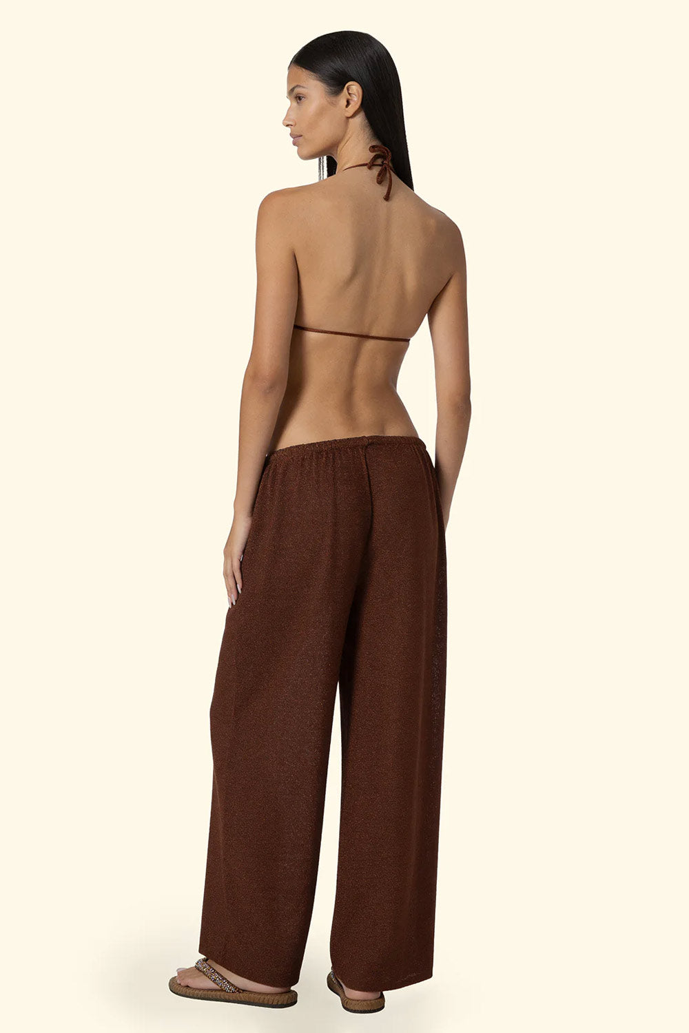 Donna Pantalone Palazzo FK Lurex Marrone Coulisse FK26-SW0757BN