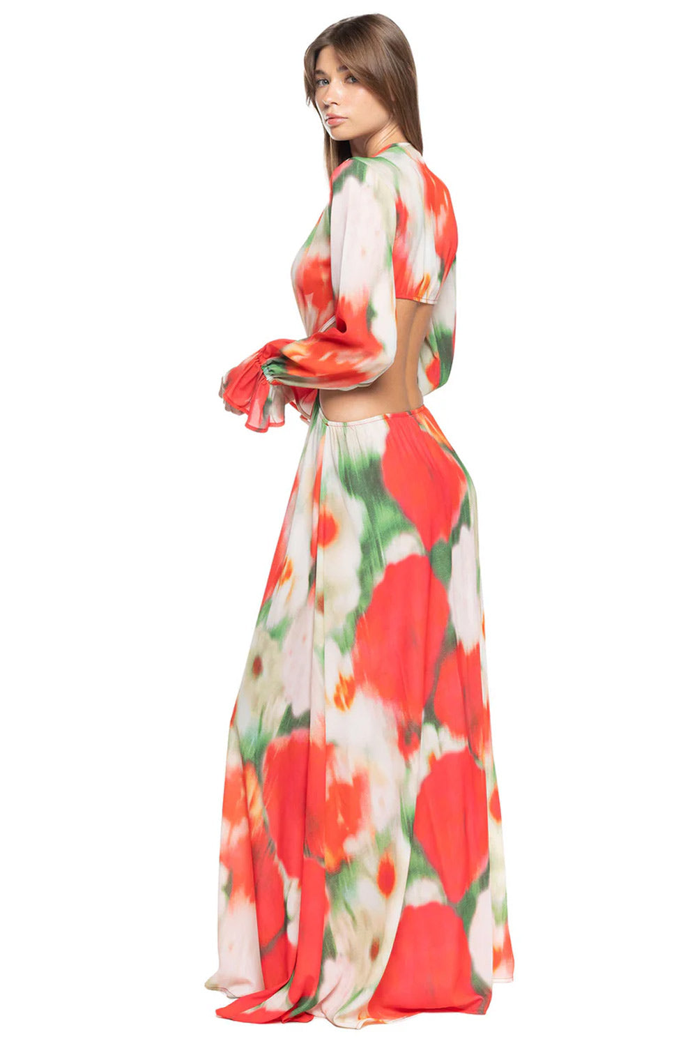 Donna Abito Lungo Floriana Botanic SAND Stampa Tropicale Gioiello