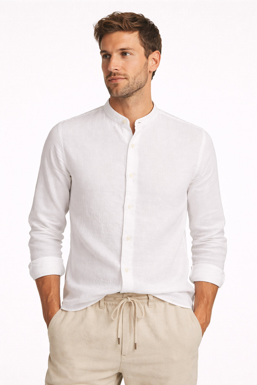 Mastricamiciai - Camicia in Lino senza Collo